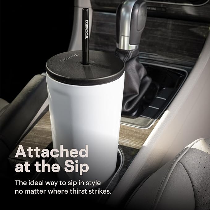 Corkcicle Cold Cup Insulated Tumbler with Straw - Keeps Drinks Cold for 12 Hours - Triple-Insulated Stainless Steel - Leak-Resistant Lid - Summer Drinkware Gift - 24 oz - Steel Shadow - Image 6