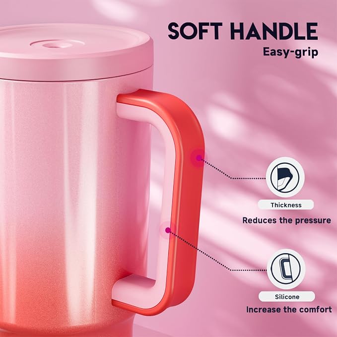 Meoky 30 oz Tumbler with Handle, Tumbler with Lid and Straw, Insulated Stainless Steel Travel Mug, 100% Leak-proof, Cupholder Friendly, Keeps Cold for 24 Hours or Hot for 8 Hours (Flamingo) - Image 7