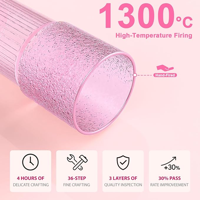 Luiaiog 20oz Glass Cups with Lids and Straws - Set of 4 Reusable Tumblers, Thickened Shatter-Resistant Glass, Ideal for Iced Coffee, Smoothies, Cocktails, Juices - Elegant & Durable Drinkware (Pink) - Image 5