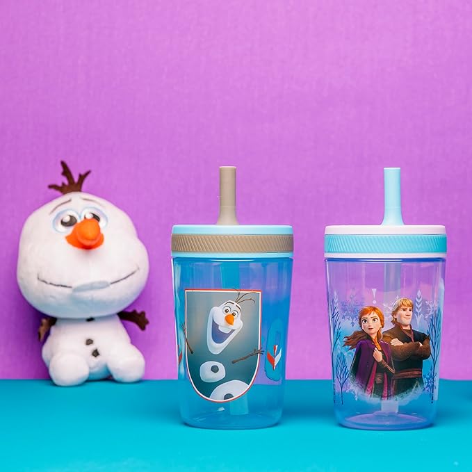 Zak Designs Disney Frozen II Movie Kelso Tumbler Set, Leak-Proof Screw-On Lid with Straw, Made of Durable Plastic and Silicone, Perfect Bundle for Kids (Frozen 2 Olaf, 15 oz, 2pc Set) - Image 3