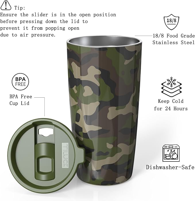TILUCK 20 oz Insulated Tumbler with BPA-Free Lid, Stainless Steel Vacuum Travel Coffee Mug, Double Wall Coffee Tumbler（20oz，Camouflage） - Image 2