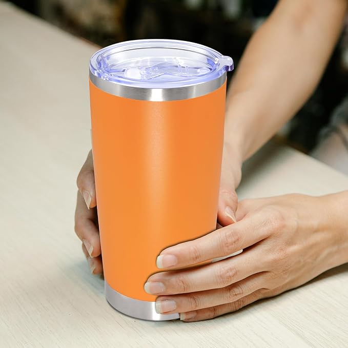 20oz Tumbler Stainless Steel Tumbler Cup with Lid Vacuum Insulated Double Wall Travel Mug, Durable Powder Coated Travel Coffee Tumbler Mug for Hot & Cold Drinks,Orange,1 Pack - Image 2
