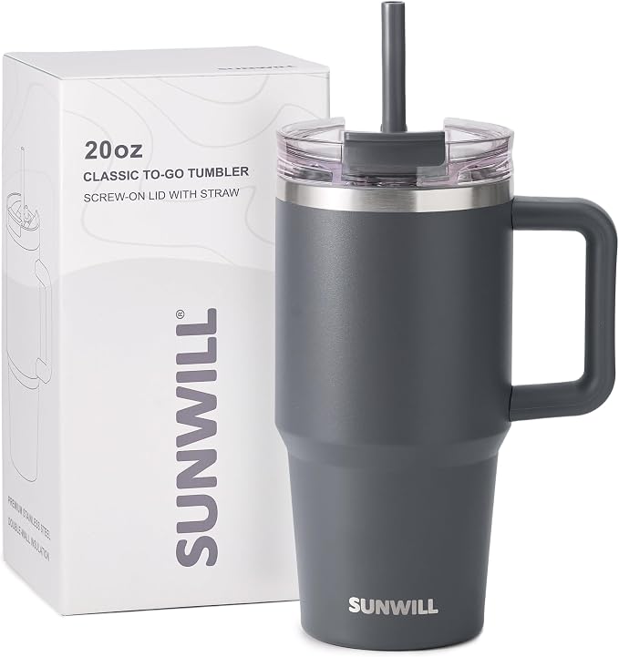 SUNWILL Coffee Tumbler with Handle, 20 oz Travel Mug with Lid and Straw Insulated, Stainless Steel Cup Leak Proof for Travel & Outdoor, Cupholder Friendly, Powder Coated Charcoal - Image 7
