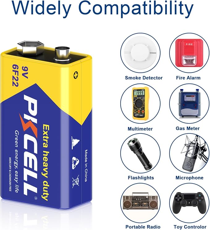 PKCELL 9V Battery Carbon Zinc for Smoke Detectors 6F22 Battery, 10-Year Shelf - Image 7