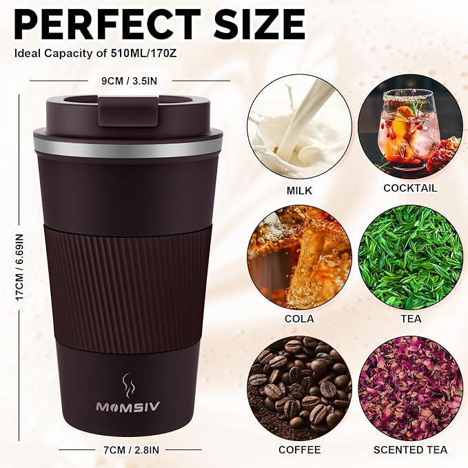 MOMSIV 17oz Travel Mug, Insulated Coffee Cup with Leakproof Lid, Vacuum Stainless Steel Double Walled Reusable Tumbler for Hot and Cold Water Coffee and Tea In Travel and Car - Image 2