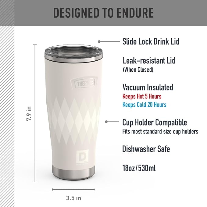 THERMOS, Stainless Steel Tumbler with Slide Lock, 18 Ounce, Argyle - Image 4
