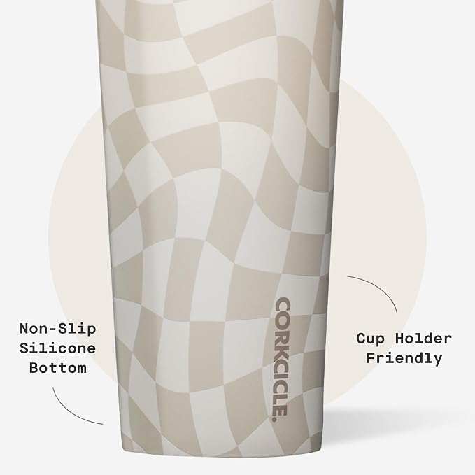 Corkcicle Cold Cup - Triple Insulated Tumbler with Straw - 12 Hours Cold - Leak-Resistant Lid - Easy Grip - Non-Slip Bottom - Summer Drinkware Gift - Keeps Drinks Ice Cold - 24 oz - Wavy Checkerboard - Image 5