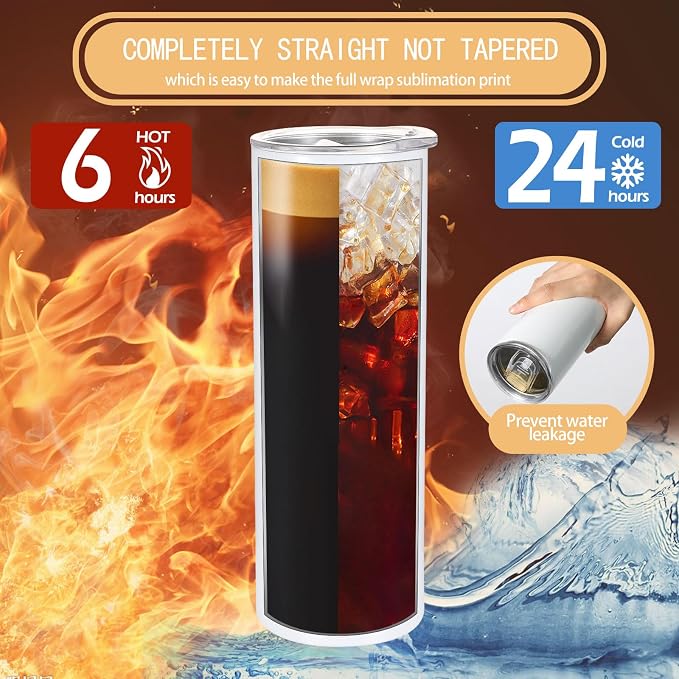 16 Pack Sublimation Tumblers Edge Blanks Skinny Straight Bulk 20 oz, Stainless Steel Double Wall Insulated Tumbler with Straw & Lids for Heat Transfer, White - Image 6