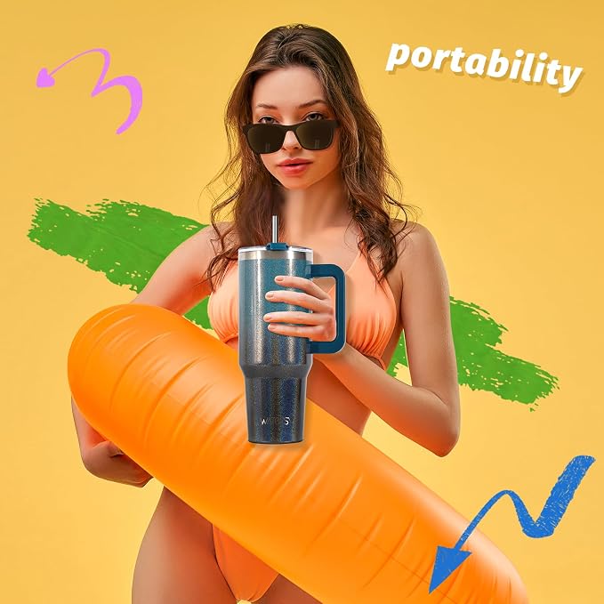 40 oz Shiny Tumbler with Handle and Straw,Stainless Steel Tumbler with Lid and Straw,Insulated Travel Mug(Cold for 34 Hours),Water Bottle for Iced Tea,Coffee (Black Blue) - Image 5