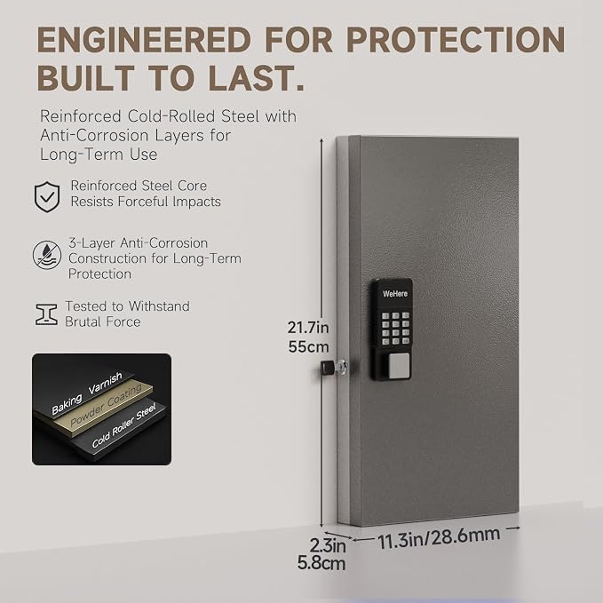 WeHere 48 Key Lock Box Wall Mount, APP Bluetooth/OTP/Wi-Fi/Fixed Code/Key Unlock - Image 2