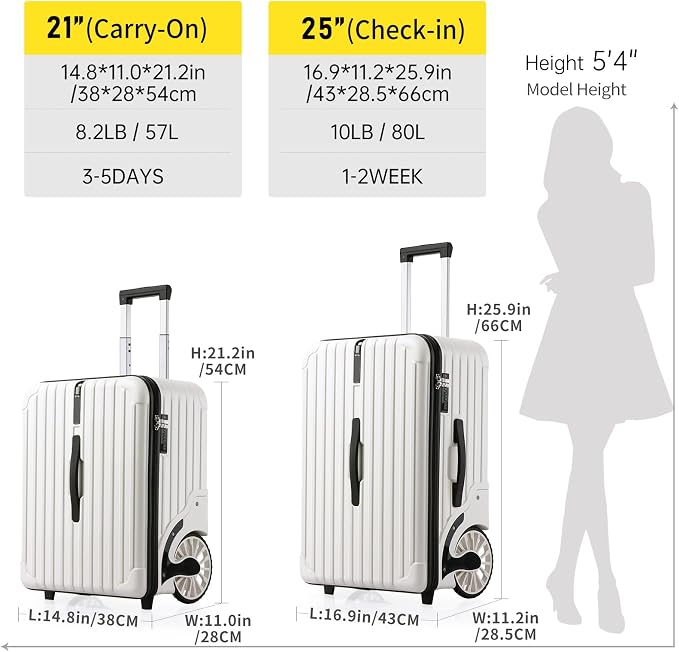 Extra Large Wheels 80L Luggage Hard Shell Suitcase Top Opening Hardside Travel - Image 6
