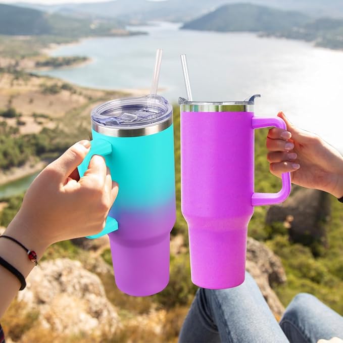 SYACOT 40 oz Tumbler with Handle and Straw Stainless Steel Insulated Tumbler Leak Proof Lid and Straw Lid Reusable Travel Mug Coffee Mug Cup Dishwasher Safe Keep Drinks Cold and Hot (Lilac) - Image 7