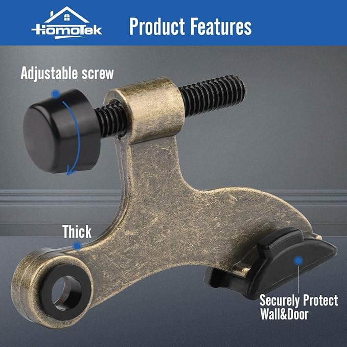 HOMOTEK 4 Pack Hinge Pin Antique Brass Door Stopper, Adjustable Deluxe Heavy - Image 2