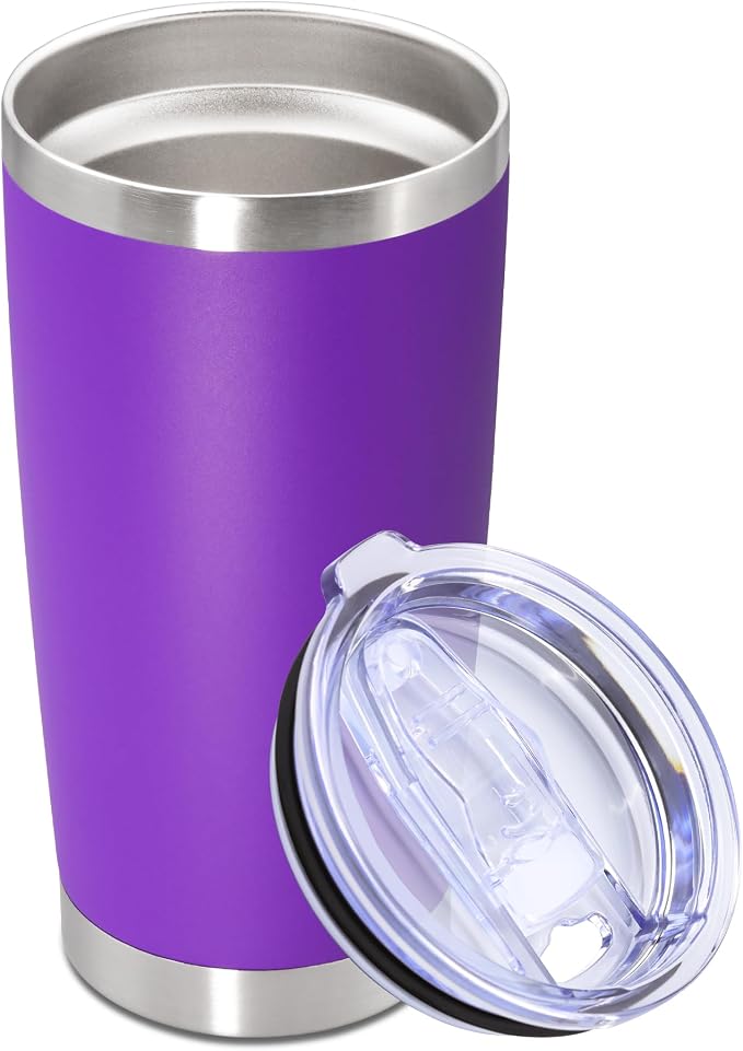 20oz Tumbler Stainless Steel Tumbler Cup with Lid Vacuum Insulated Double Wall Travel Mug, Durable Powder Coated Travel Coffee Tumbler Mug for Hot & Cold Drinks, Purple,1 Pack by AUWBON