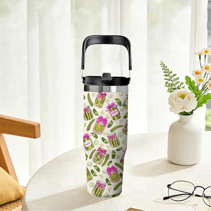 Pickle Tumbler 30oz - Pickle Themed Gifts for Adults, Stainless Steel Insulated Cup with Handle, Novelty Water Bottle for Pickles Lovers, Funny Kitchen Theme Present - Image 9