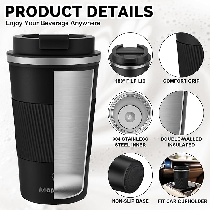 MOMSIV 17oz Travel Mug, Insulated Coffee Cup with Leakproof Lid, Vacuum Stainless Steel Double Walled Reusable Tumbler for Hot and Cold Water Coffee and Tea In Travel and Car - Image 5