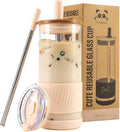 Pandaloo® Glass Cups With Lids and Straws -20 Fl Oz- Perfect Size Iced Coffee Cup - Smoothie Cup With Bamboo Lid and On the go Lid - Glass Tumbler With Straw (1 Count (Pack of 1), Vanilla Cream) by Pandaloo