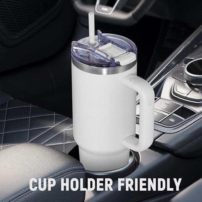COKTIK 40 oz Tumbler With Handle and Straw, Insulated Tumbler With Leakproof Lids, Stainless Steel|BPA-Free, Cold for 24 H (Grey) - Image 6