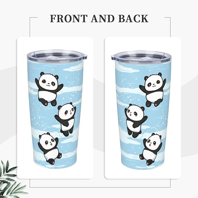 Panda Tumbler with Lid and Straw 20oz Vacuum Insulated Coffee Cup Stainless Steel Tumblers Leakproof Travel Mug Present for Women Men - Image 5