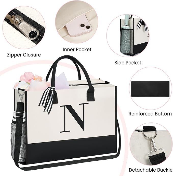 BAGAIL Initial Tote Bag, Personalized Birthday Gifts - Image 3