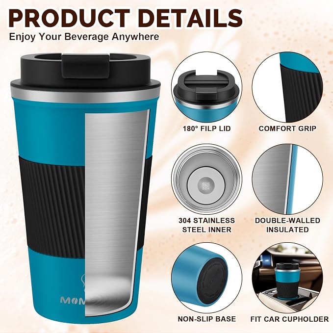 MOMSIV 17oz Travel Mug, Insulated Coffee Cup with Leakproof Lid, Vacuum Stainless Steel Double Walled Reusable Tumbler for Hot and Cold Water Coffee and Tea In Travel and Car - Image 5
