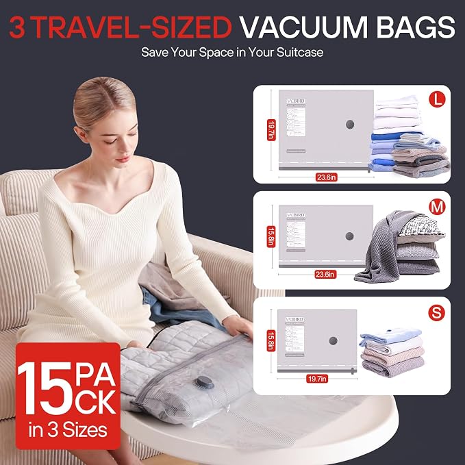 VMstr 15 Pack Travel Vacuum Storage Bags - Image 2