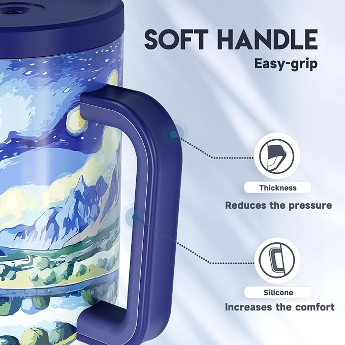 Meoky 40 oz Tumbler with Handle and Straw: Stainless Steel Insulated Tumbler with Lid and Straw - 100% Leak Proof Tumbler for Car Cup Holders - Travelers Commuters Workers, Pathway - Image 6