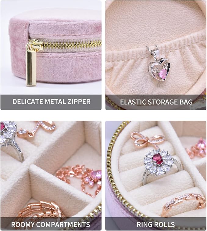 TAIMY Small Jewelry Travel Case, Round Mini Travel Jewelry Box - Image 4