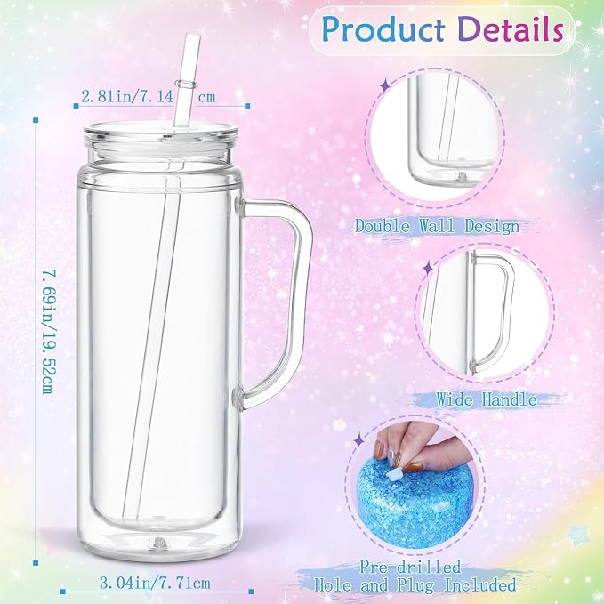 20 Oz Acrylic Snow Globe Tumbler Cup with Handle, Double Wall Plastic Snowglobe Tumbler with Pre-Drilled Hole and Plug for Glitter DIY, 4 Pack - Image 3