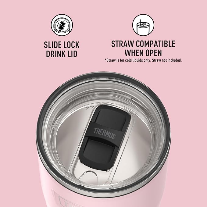 THERMOS ICON SERIES, Stainless Steel Cold Tumbler with Slide Lock, 24 Ounce, Sunset Pink - Image 4