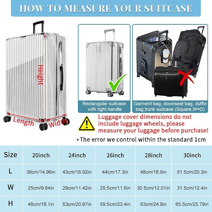 Yotako Upgraded Zippered Clear PVC Suitcase Cover, 28 Inch Luggage Covers - Image 6