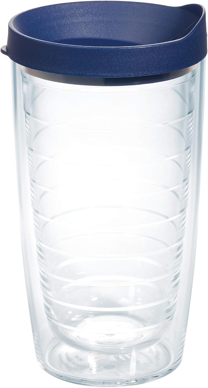 Tervis Clear & Colorful Lidded Made in USA Double Walled Insulated Tumbler Travel Cup Keeps Drinks Cold & Hot, 16oz, Navy Lid by TervisTumblerCompany