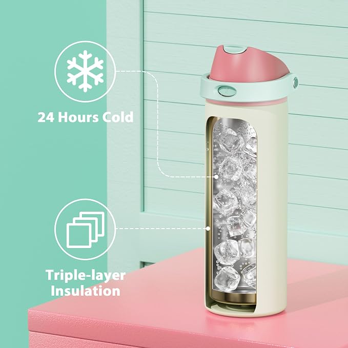 24 oz Insulated Water Bottle with Straw: Meoky Stainless Steel Metal Water Bottle with 2-in-1 Lid - Leak Proof, Cold for 24 Hours, Fits in Car Cup Holder, BPA-Free for Travel Sports Gym, Cream - Image 5