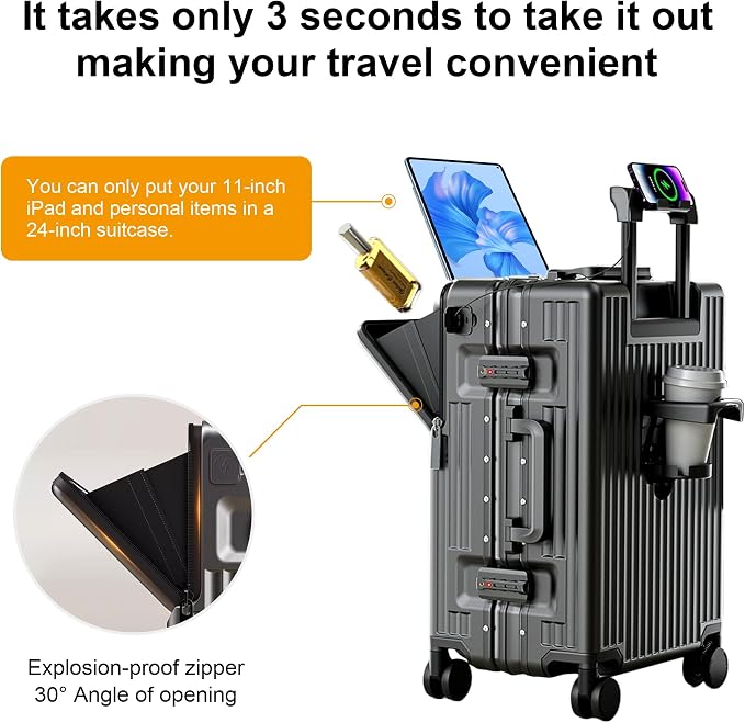 Zipperless Luggage, Polycarbonate Aluminum Hard Shell, Expandable Carry-On - Image 7