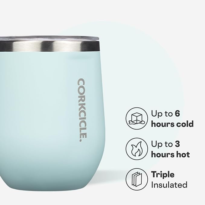 Corkcicle Stemless Wine Tumbler - Keeps Drinks Cold for 6 Hours - Triple-Insulated Stainless Steel - Non-Slip Base - Summer Drinkware Gift - Keeps Drinks Ice Cold - 12 oz - Gloss Powder Blue - Image 3