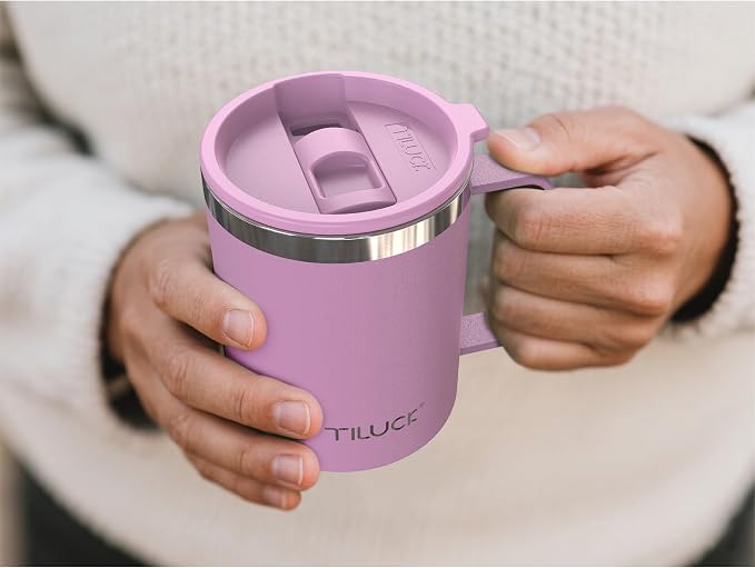 TILUCK 12 oz Insulated Coffee Mug with Lid, Double Wall Vacuum Insulated Travel Mug Cup with Handle for Hot or Cold Drinks（12oz，Matte Lilac） - Image 4