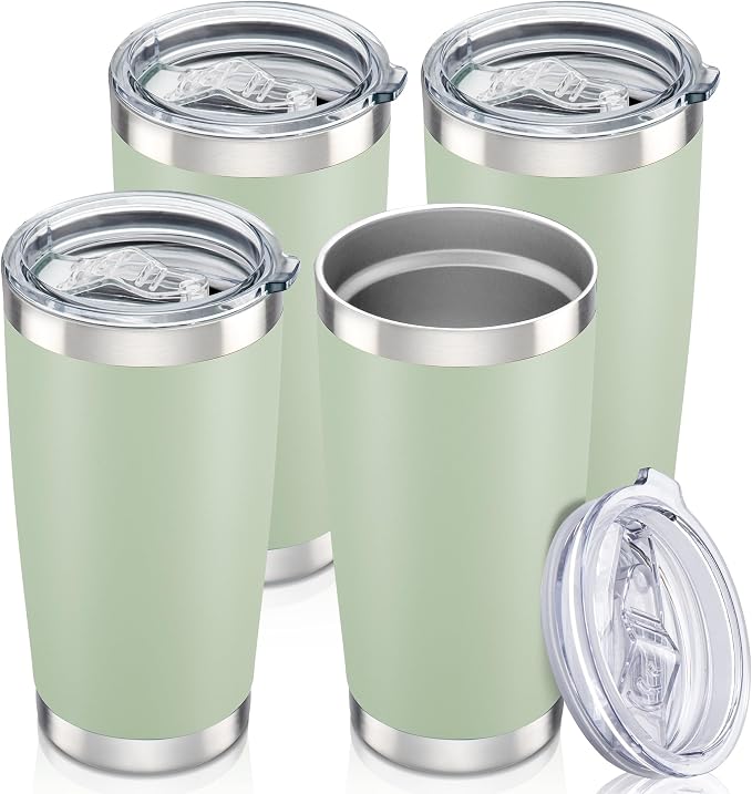 20 oz Tumbler with Lid Stainless Steel Insulated Tumblers Bulk Double Wall Vacuum Cups Powder Coated Travel Mug Keep Drinks Cold and Hot, Sagebrush Green, 4 Pack by Orebigo