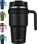 ALOUFEA 20 oz Insulated Coffee Mug Tumbler with Handle, Stainless Steel Travel Mug Tumbler with Lid and Straw,Double Wall Vacuum Leak Proof Ice Coffee Thermal Cup, Black by ALOUFEA