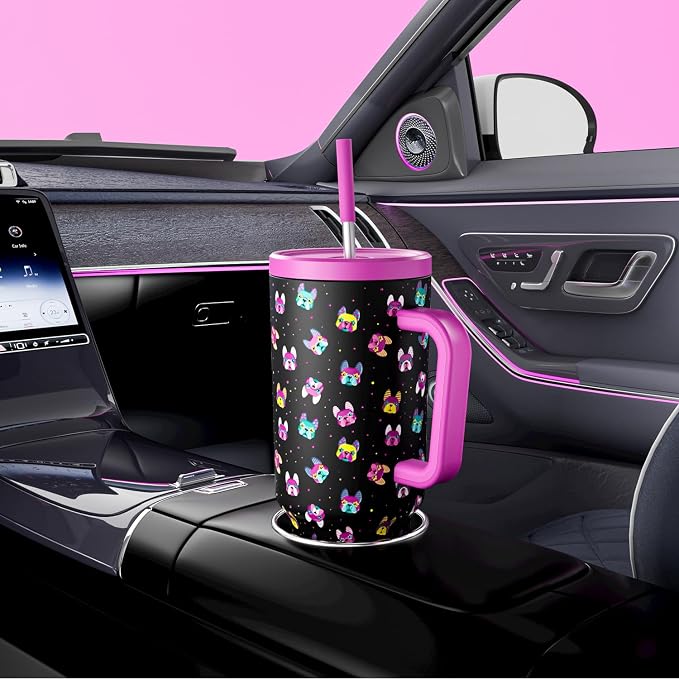 Meoky 40 oz Tumbler with Handle and Straw: Stainless Steel Insulated Tumbler with Lid and Straw - 100% Leak Proof Tumbler for Car Cup Holders - Travelers Commuters Workers, Dog - Image 5