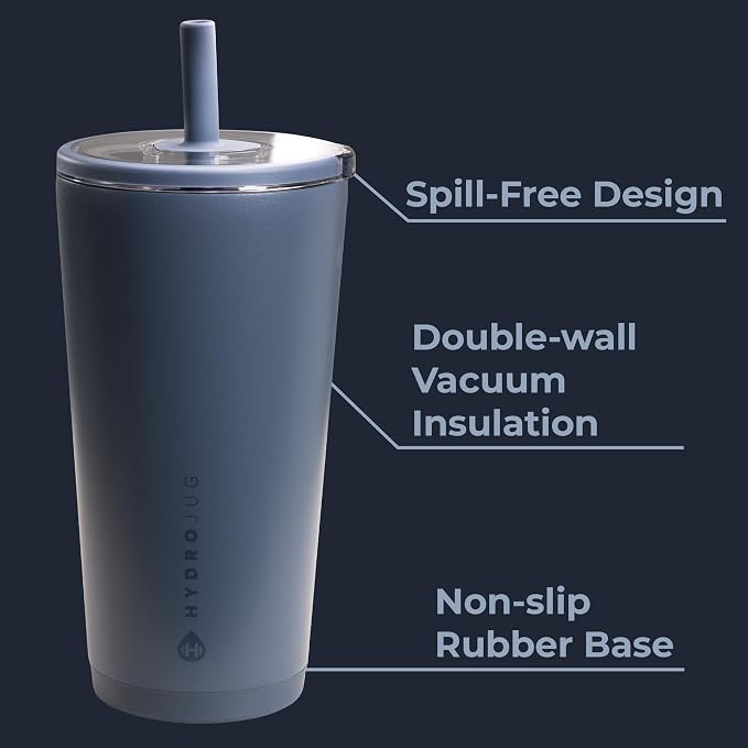 HydroJug Everyday Tumbler 20 oz – Ceramic-Lined Insulated Tumbler with Straw and Soft-Touch Lid, Cup Holder Friendly, Double-Wall Vacuum Insulation, Reusable Travel Cup – Cascade - Image 3