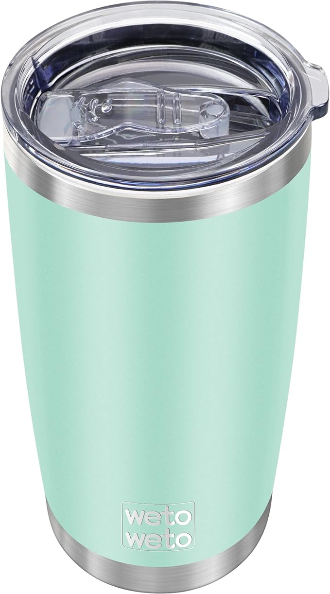 WETOWETO 20oz Tumbler, Stainless Steel Vacuum Insulated Water Coffee Tumbler Cup, Double Wall Powder Coated Spill-Proof Travel Mug Thermal Cup for Home Outdoor (Light Green, 1 Pack) by Wetoweto