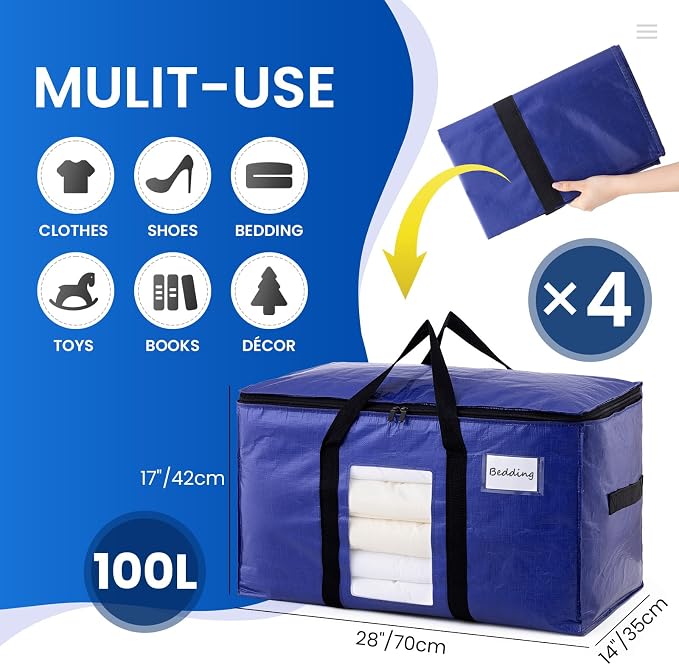 TAILI 4 Pack Dark Blue Extra Large Moving Bags, Heavy Duty Totes - Image 2
