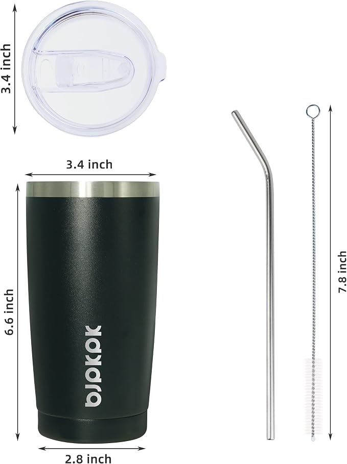 BJPKPK 20 oz Tumbler with Lid and Straw Insulated Travel Coffee Mug Reusable Stainless Steel Thermal Cups,Black - Image 3