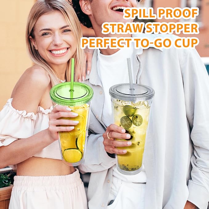Zukro Clear Acrylic Tumbler with Straw and Lid 32 oz, Double Walled Insulated Reusable Plastic Iced Coffee Cup, To Go Cup Perfect for Home, Office, Fit in Cupholder, BPA Free, 4 Pack - Image 3