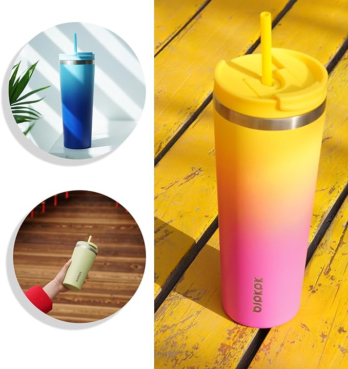 BJPKPK 34oz Stainless Steel Insulated Tumbler With lid And Straw Travel Coffee Thermal Tumblers Cup For Women And Men,Modern Blue - Image 6