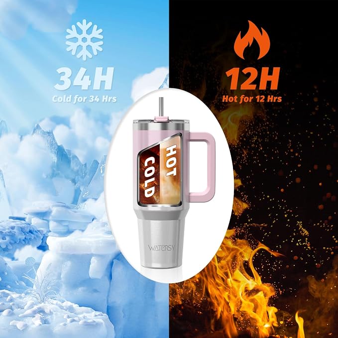 30 oz Shiny Tumbler with Handle and Straw,Stainless Steel Tumbler with Lid and Straw,Insulated Travel Mug(Cold for 34 Hours),Water Bottle for Iced Tea,Coffee (Pink) - Image 2