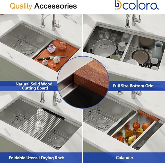Dcolora 33 In. Double Bowl Kitchen Sink Undermount Sink Workstation Stainless - Image 4