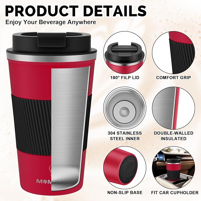 MOMSIV 12oz Travel Mug, Insulated Coffee Cup with Leakproof Lid, Vacuum Stainless Steel Double Walled Reusable Tumbler for Hot and Cold Water Coffee and Tea In Travel and Car - Image 5
