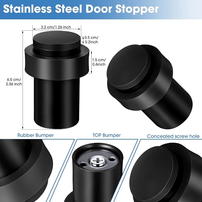 Chumia 20 Pcs Door Stopper Mounted Floor Stops Stainless Steel Cylindrical - Image 2