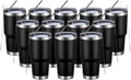 MEWAY 30oz Insulated Tumbler With Lids and Straws,Stainless Steel Double Vacuum Coffee Tumbler Cup, Brush, Durable Powder Coated Coffee Cup for Cold & Hot Drinks, Office, Travel(Black,12 PACK) by MEWAY